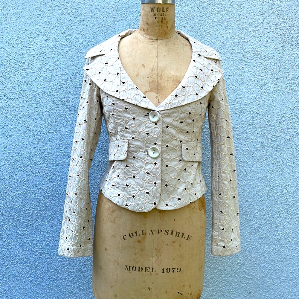 Couture designer Jacket made in Japan by Sakura in cotton eyelet fabric.